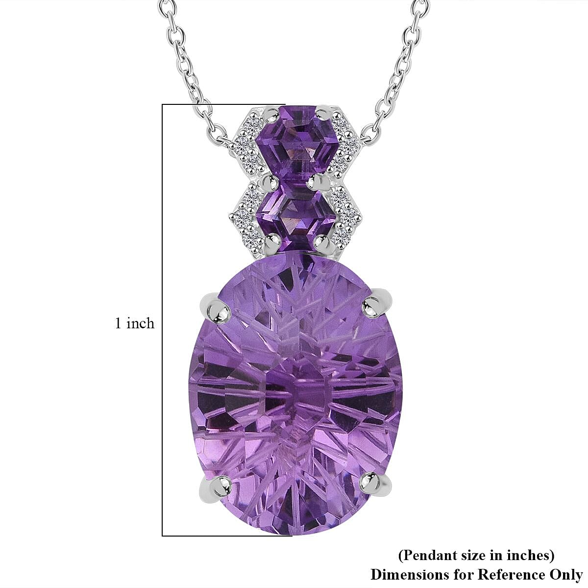 Honeycomb Cut Rose De France Amethyst and White Zircon 10.10 ctw Baroque Pendant Necklace in Rhodium Over Sterling Silver 20 Inches image number 5