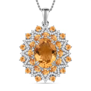 Brazilian Citrine and White Zircon 13.25 ctw Eclipse Royale Pendant Necklace in Rhodium Over Sterling Silver 20 Inches