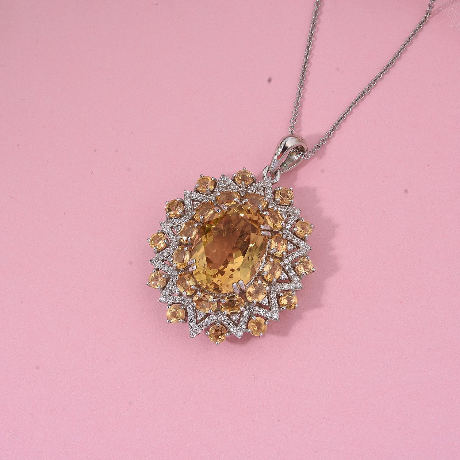 D'Joy Brazilian Citrine and White Zircon 13.25 ctw Eclipse Royale Pendant Necklace