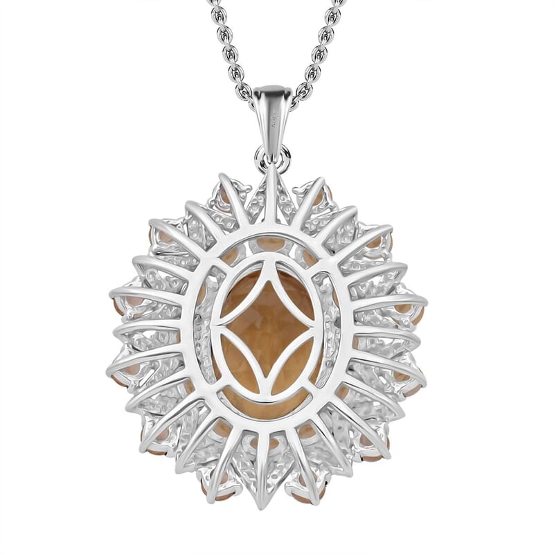D'Joy Brazilian Citrine and White Zircon 13.25 ctw Eclipse Royale Pendant Necklace in Rhodium Over Sterling Silver 20 Inches