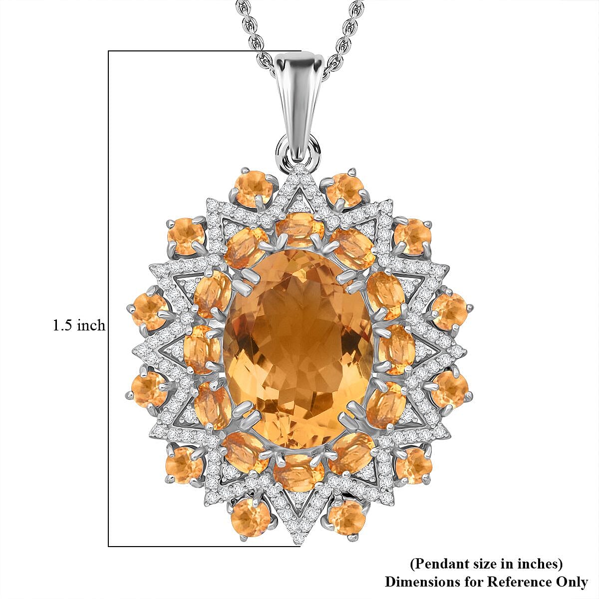D'Joy Brazilian Citrine and White Zircon 13.25 ctw Eclipse Royale Pendant Necklace in Rhodium Over Sterling Silver 20 Inches