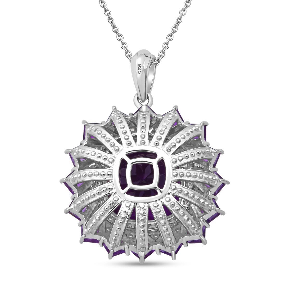 D'Joy African Amethyst and White Zircon 15.50 ctw Floral Pendant Necklace in Rhodium Over Sterling Silver 20 Inches image number 4