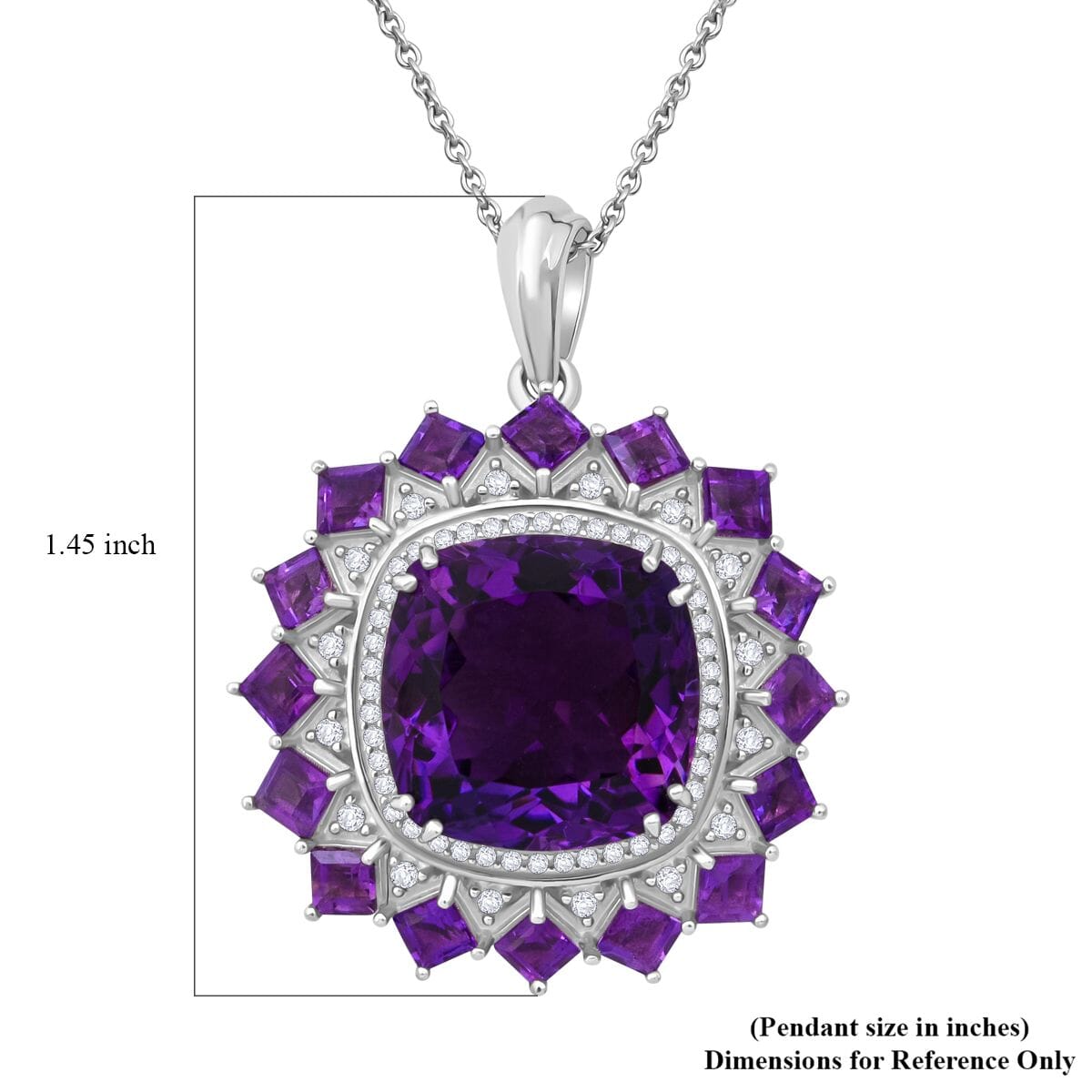 D'Joy African Amethyst and White Zircon 15.50 ctw Floral Pendant Necklace in Rhodium Over Sterling Silver 20 Inches image number 5
