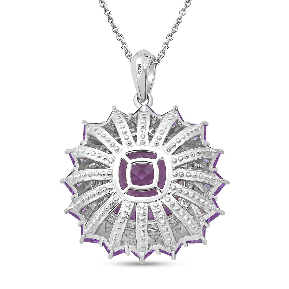 D'Joy Rose De France Amethyst and White Zircon 14.15 ctw Pendant Necklace in Rhodium Over Sterling Silver 20 Inches image number 4