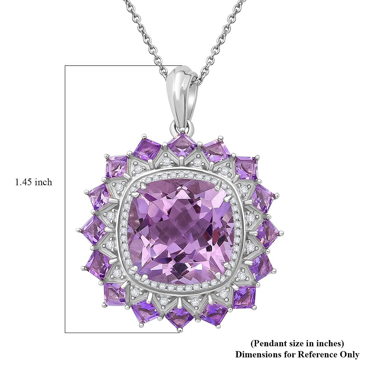 D'Joy Rose De France Amethyst and White Zircon 14.15 ctw Pendant Necklace in Rhodium Over Sterling Silver 20 Inches image number 5