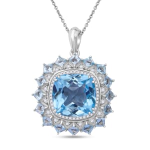 D'Joy Sky Blue Topaz and White Zircon 18.50 ctw Pendant Necklace in Rhodium Over Sterling Silver 20 Inches