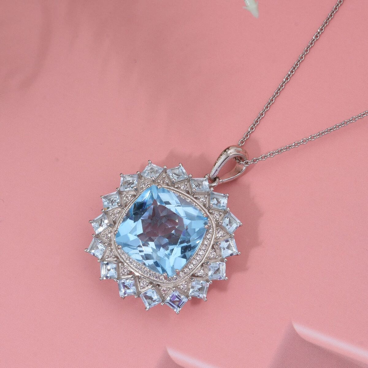 D'Joy Sky Blue Topaz and White Zircon 18.50 ctw Pendant Necklace in Rhodium Over Sterling Silver 20 Inches image number 1