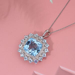 D'Joy Sky Blue Topaz and White Zircon 18.50 ctw Pendant Necklace in Rhodium Over Sterling Silver 20 Inches