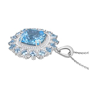 D'Joy Sky Blue Topaz and White Zircon 18.50 ctw Pendant Necklace in Rhodium Over Sterling Silver 20 Inches