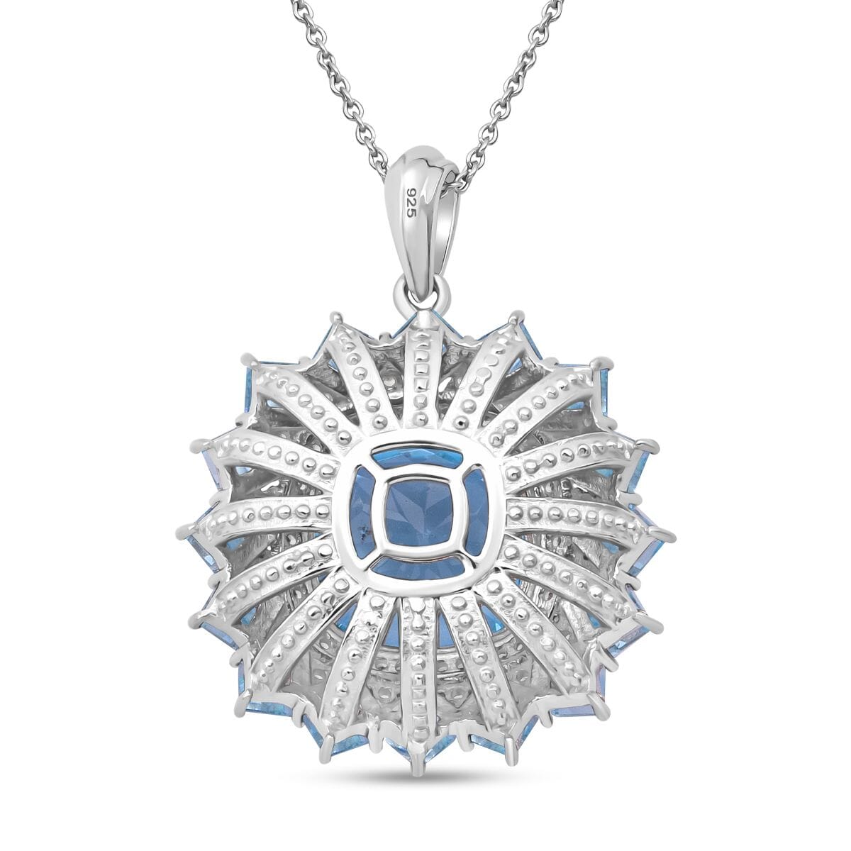 D'Joy Sky Blue Topaz and White Zircon 18.50 ctw Pendant Necklace in Rhodium Over Sterling Silver 20 Inches image number 4