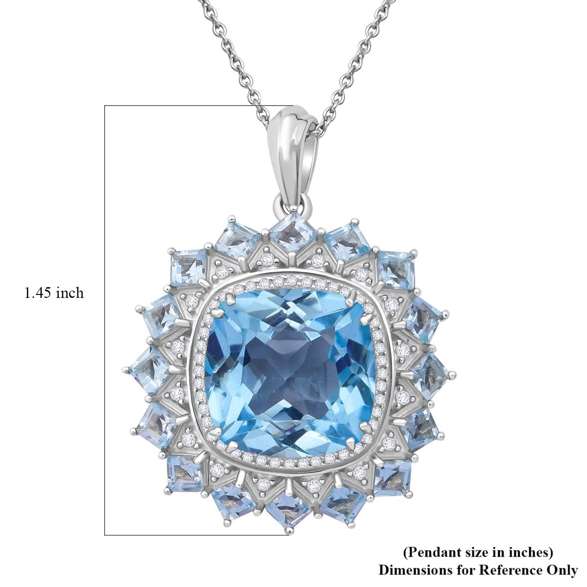 D'Joy Sky Blue Topaz and White Zircon 18.50 ctw Pendant Necklace in Rhodium Over Sterling Silver 20 Inches image number 5