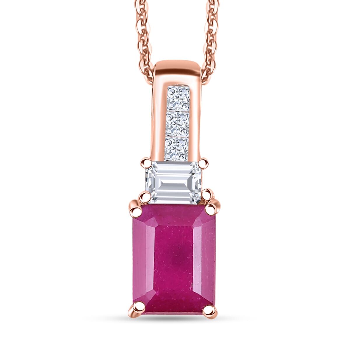 Niassa Ruby (FF) and White Zircon 2.90 ctw Pendant Necklace in 18K Vermeil Yellow Gold Over Sterling Silver 20 Inches image number 0