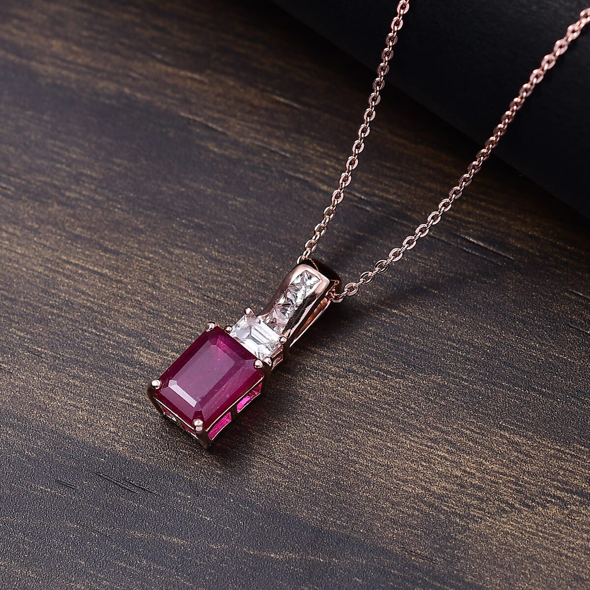 Niassa Ruby (FF) and White Zircon 2.90 ctw Pendant Necklace in 18K Vermeil Yellow Gold Over Sterling Silver 20 Inches image number 1