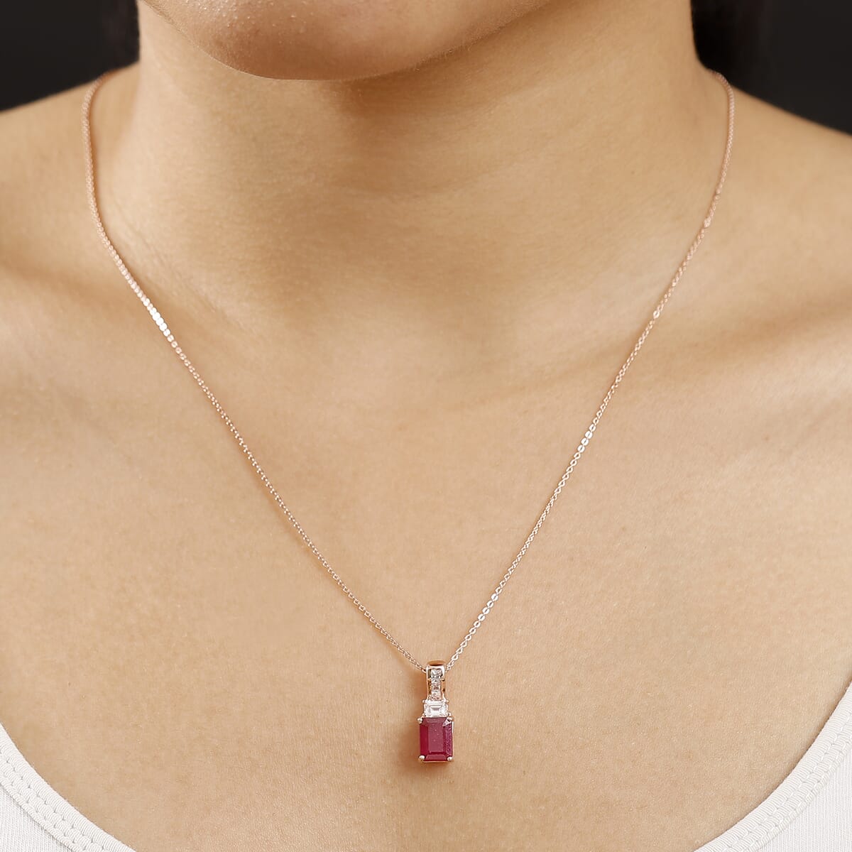 Niassa Ruby (FF) and White Zircon 2.90 ctw Pendant Necklace in 18K Vermeil Yellow Gold Over Sterling Silver 20 Inches image number 2