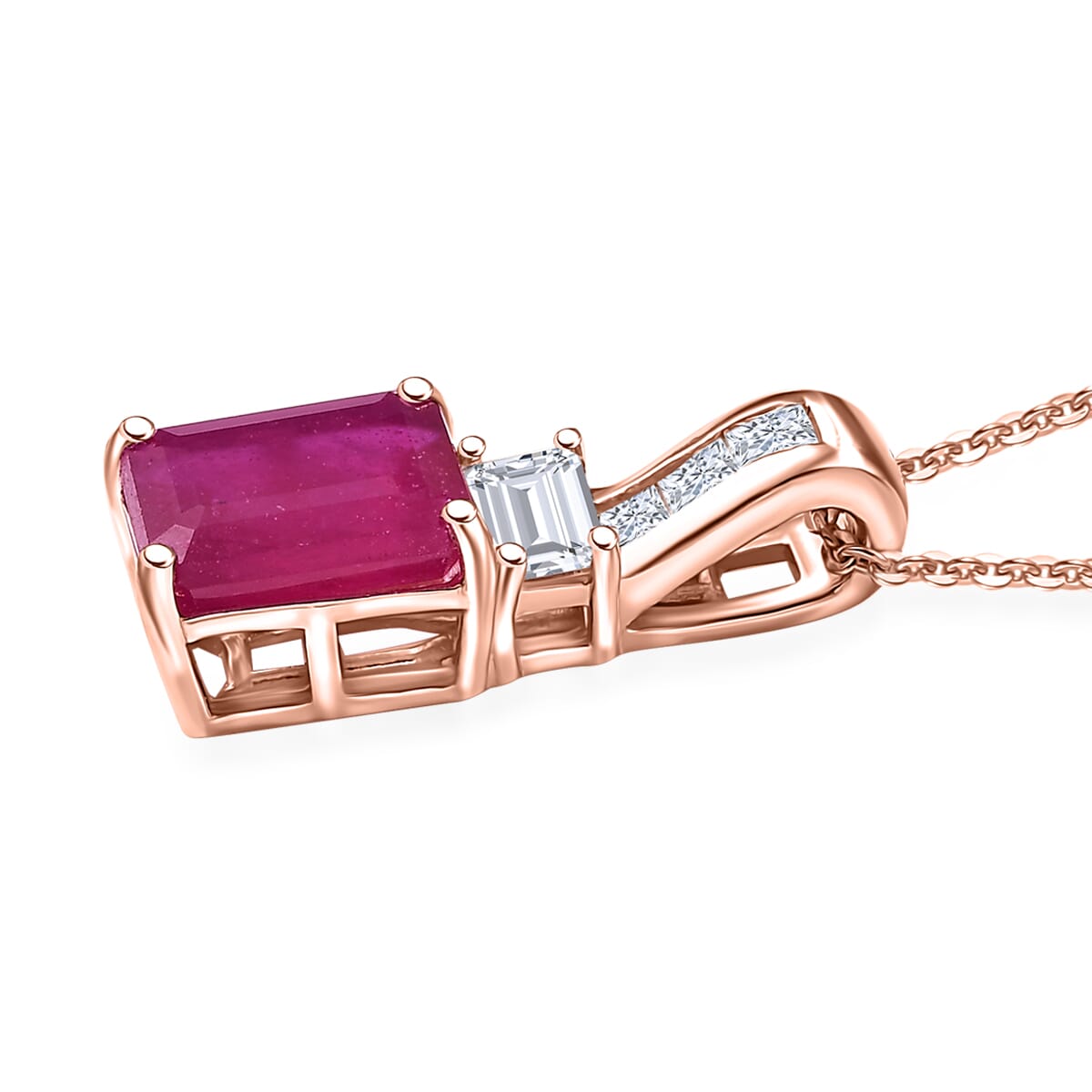 Niassa Ruby (FF) and White Zircon 2.90 ctw Pendant Necklace in 18K Vermeil Yellow Gold Over Sterling Silver 20 Inches image number 3