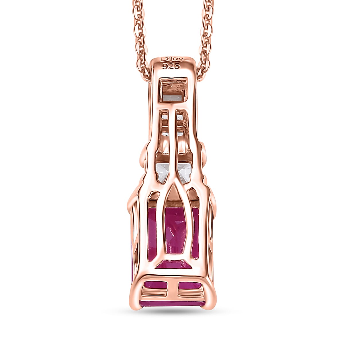 D'Joy Niassa Ruby (FF) and White Zircon 2.90 ctw Pendant Necklace in 18K Vermeil Rose Gold Over Sterling Silver 20 Inches