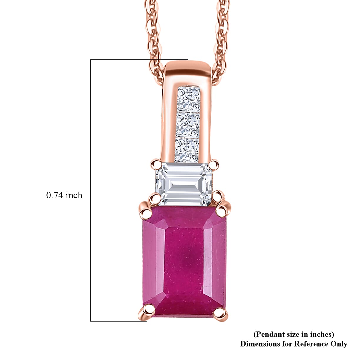 D'Joy Niassa Ruby (FF) and White Zircon 2.90 ctw Pendant Necklace in 18K Vermeil Rose Gold Over Sterling Silver 20 Inches
