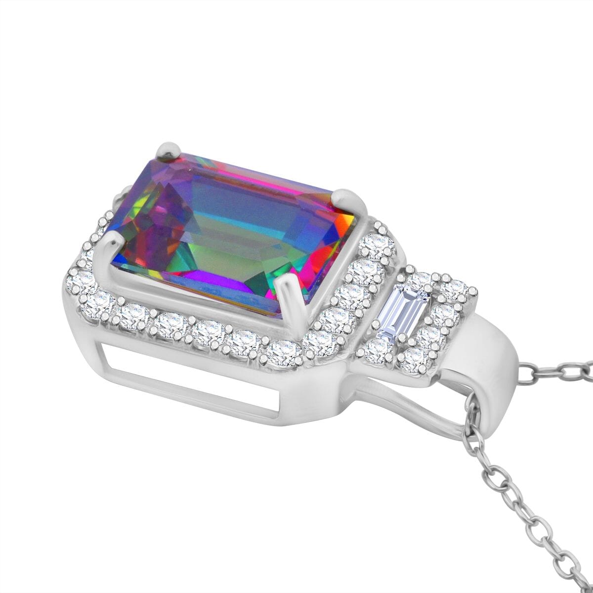 Green Mystic Topaz and White Topaz 3.35 ctw Halo Pendant Necklace in Rhodium Over Sterling Silver 20 Inches image number 2