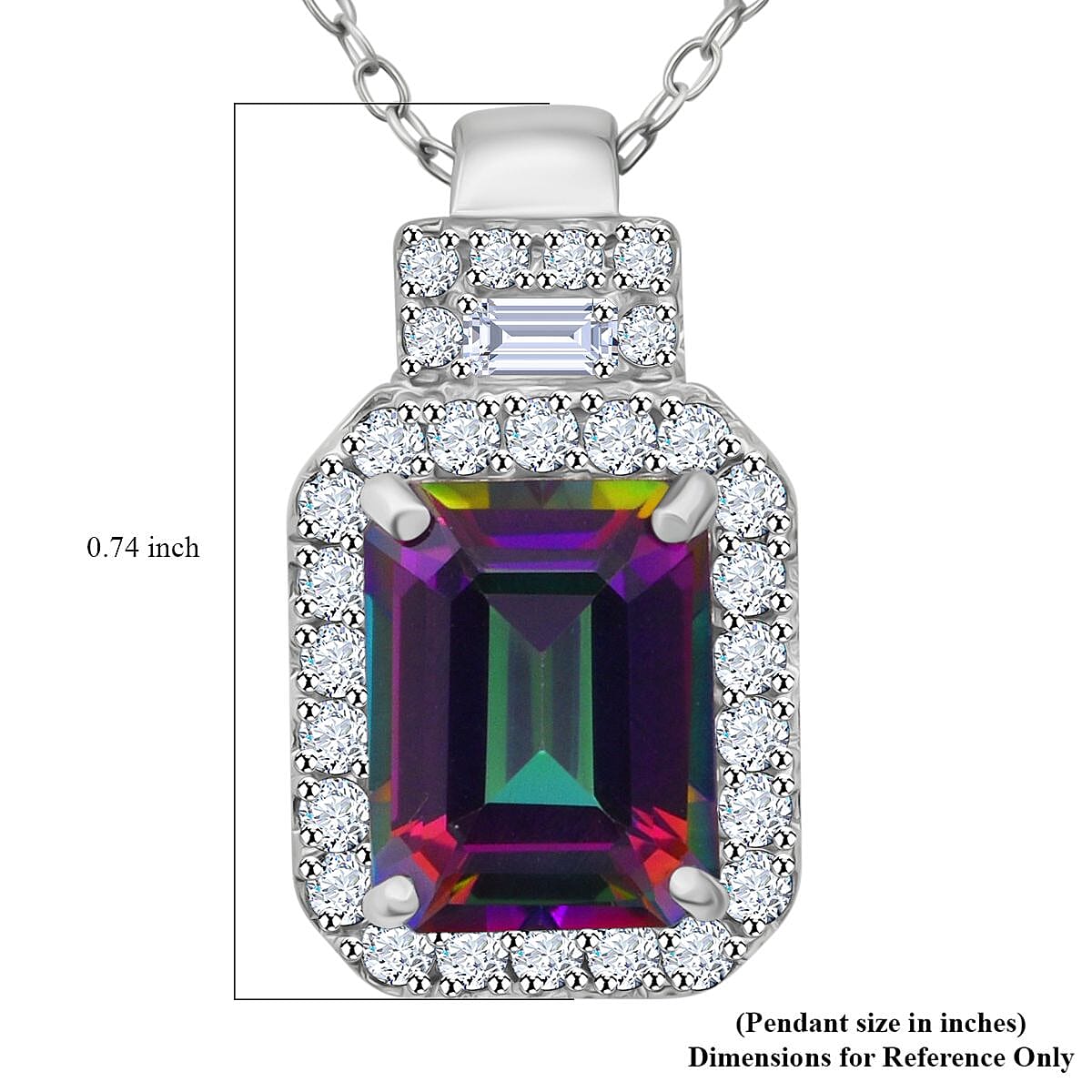 Green Mystic Topaz and White Topaz 3.35 ctw Halo Pendant Necklace in Rhodium Over Sterling Silver 20 Inches