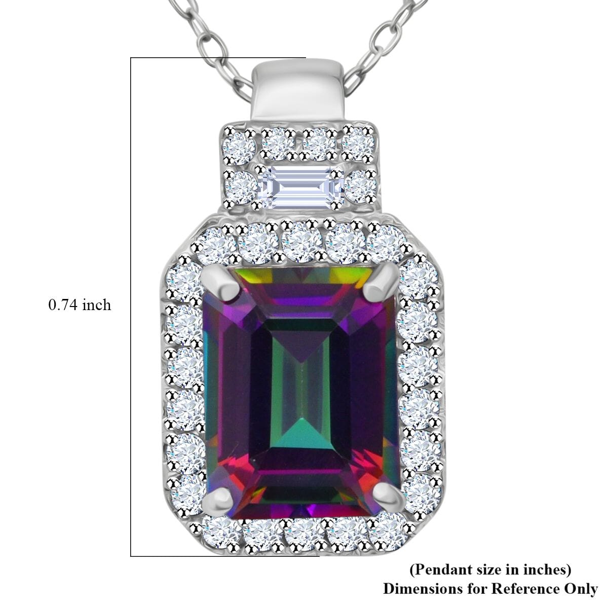 Green Mystic Topaz and White Topaz 3.35 ctw Halo Pendant Necklace in Rhodium Over Sterling Silver 20 Inches image number 4