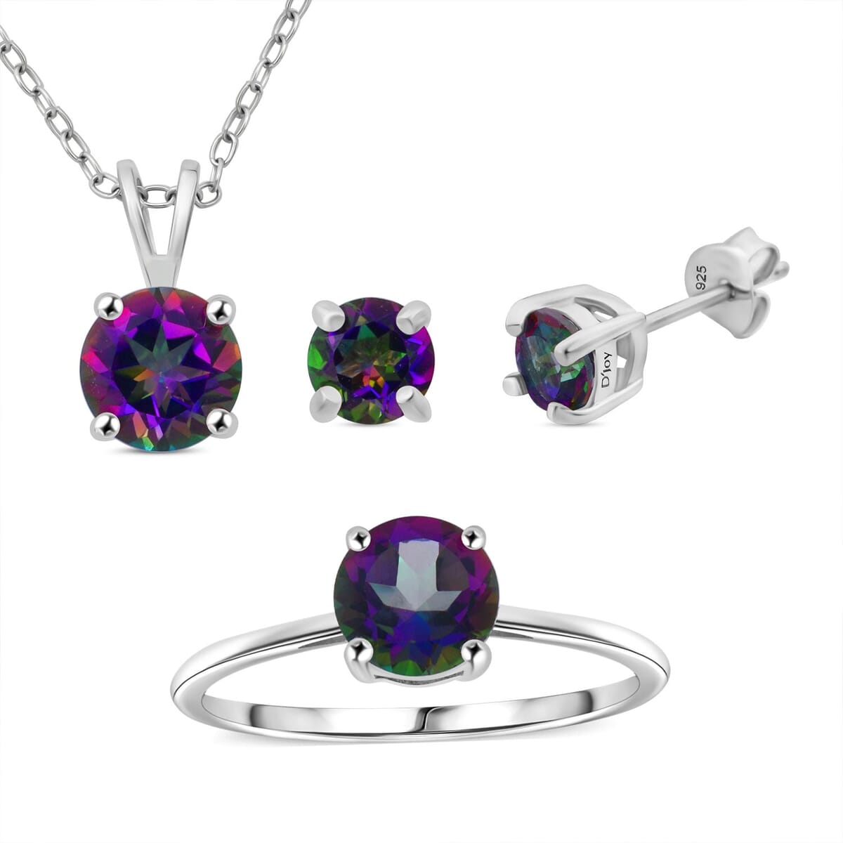 Green Mystic Topaz 3.25 ctw Stud Earrings, Solitaire Ring (Size 8.0) and Pendant Necklace 20 Inches in Rhodium Over Sterling Silver image number 0