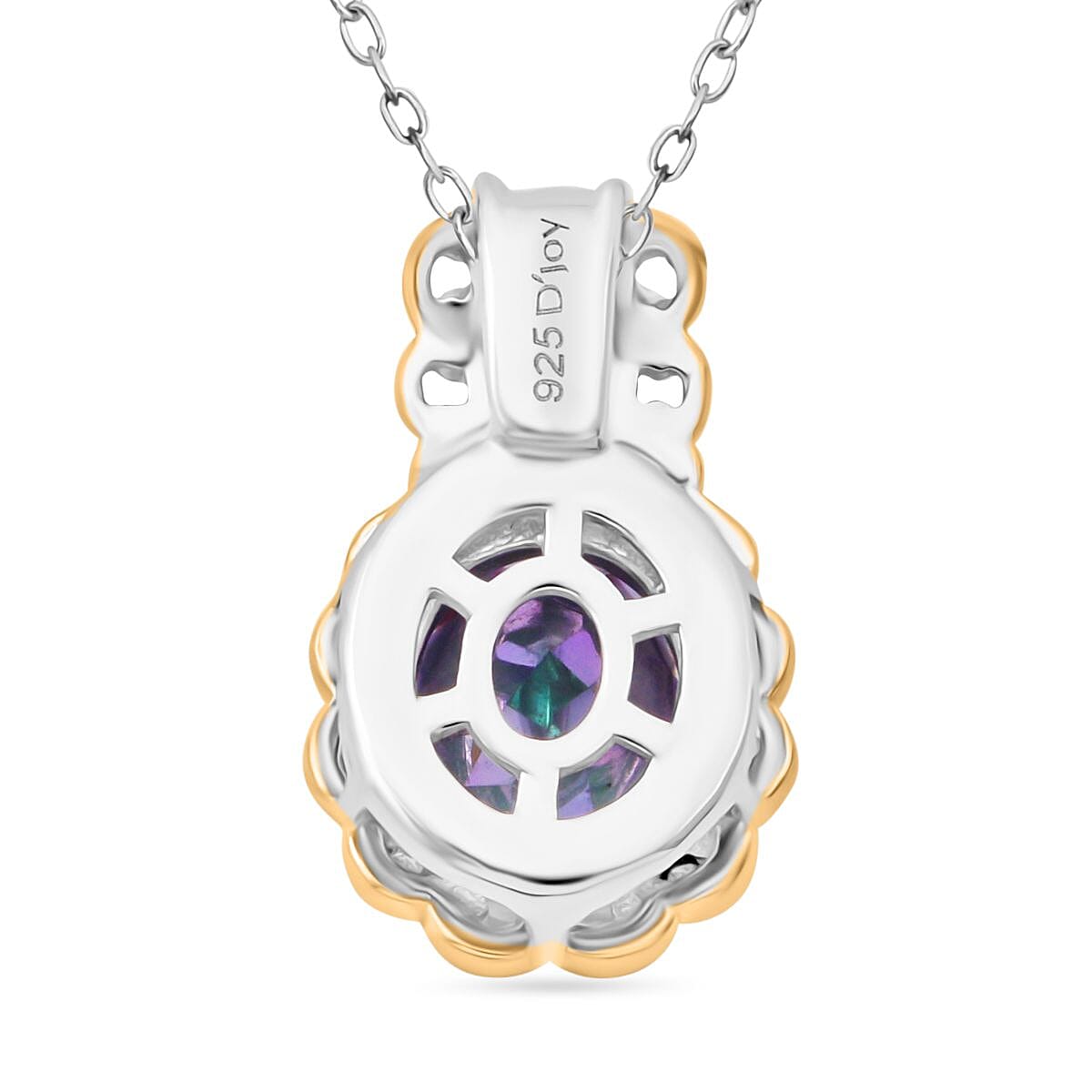 Green Mystic Topaz and Blue Moissanite 2.90 ctw Pendant Necklace 20 Inches in 18K Vermeil YG and Rhodium Over Sterling Silver