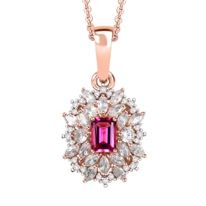 Luxuriant Premium Bixbite (LG) and White Zircon 3.60 ctw Blossom Royale Pendant Necklace in 18K Vermeil Rose Gold Sterling Silver 20 Inches
