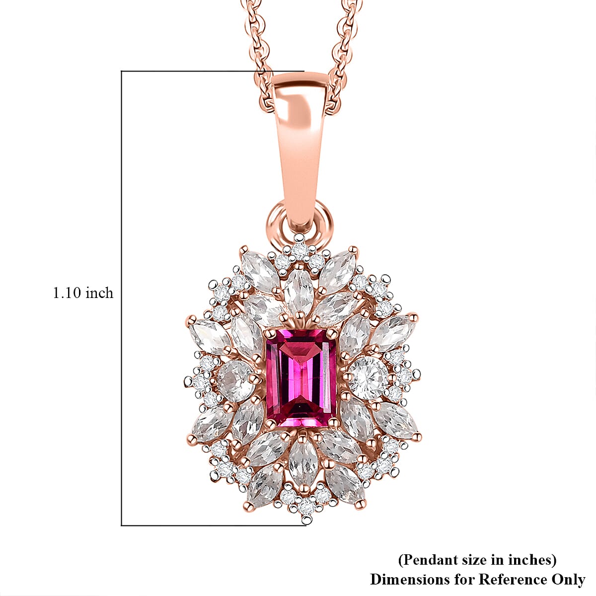 Luxuriant Premium Bixbite (LG) and White Zircon 3.60 ctw Blossom Royale Pendant Necklace in 18K Vermeil Rose Gold Sterling Silver 20 Inches
