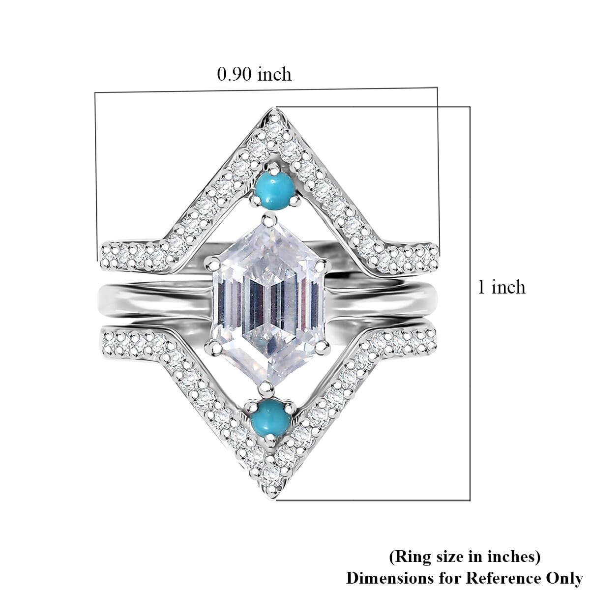 Set of 3 Moissanite and Sleeping Beauty Turquoise 3.40 ctw Ring in Rhodium Over Sterling Silver (Size 7.0) image number 7