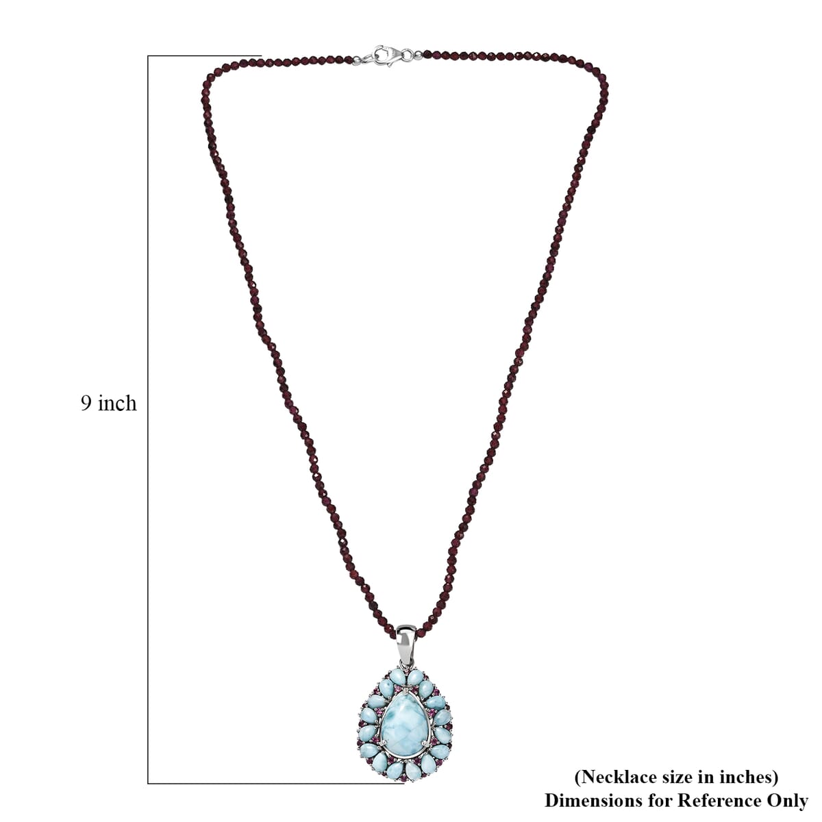 Premium Larimar and Orissa Rhodolite Garnet 91.40 ctw Pendant with Beaded Chain 20 Inches in Rhodium Over Sterling Silver image number 5