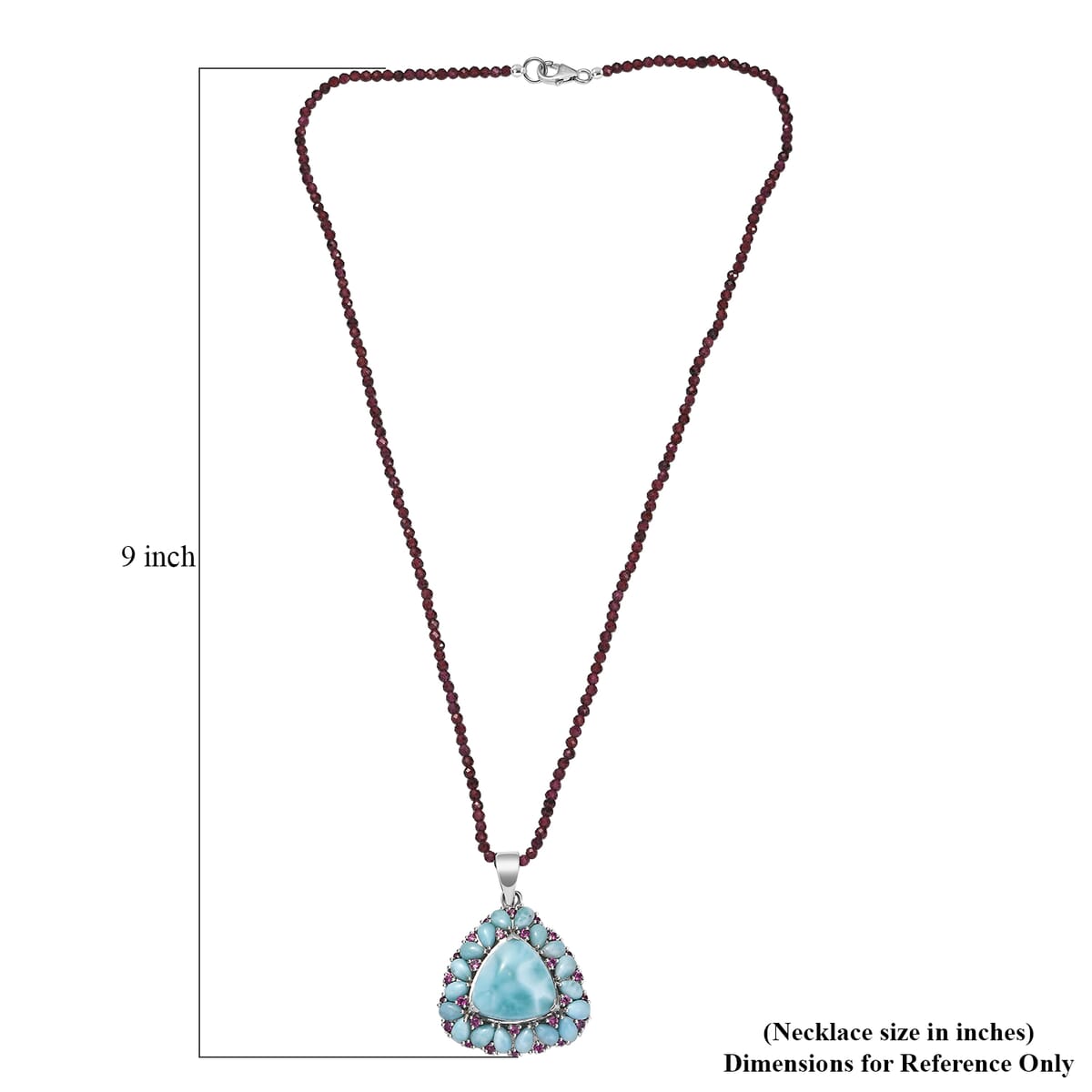 Premium Larimar and Orissa Rhodolite Garnet 97.20 ctw Pendant with Beaded Chain 20 Inches in Rhodium Over Sterling Silver image number 5