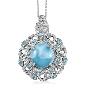Larimar and Multi Gemstone 13.00 ctw Fish Pendant Necklace in Rhodium Over Sterling Silver 20 Inches