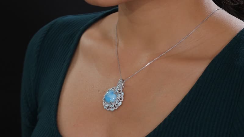Larimar and Multi Gemstone 13.00 ctw Fish Pendant Necklace in Rhodium Over Sterling Silver 20 Inches