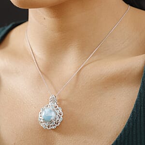 Larimar and Multi Gemstone 13.00 ctw Fish Pendant Necklace in Rhodium Over Sterling Silver 20 Inches