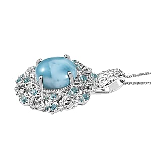 Larimar and Multi Gemstone 13.00 ctw Fish Pendant Necklace in Rhodium Over Sterling Silver 20 Inches