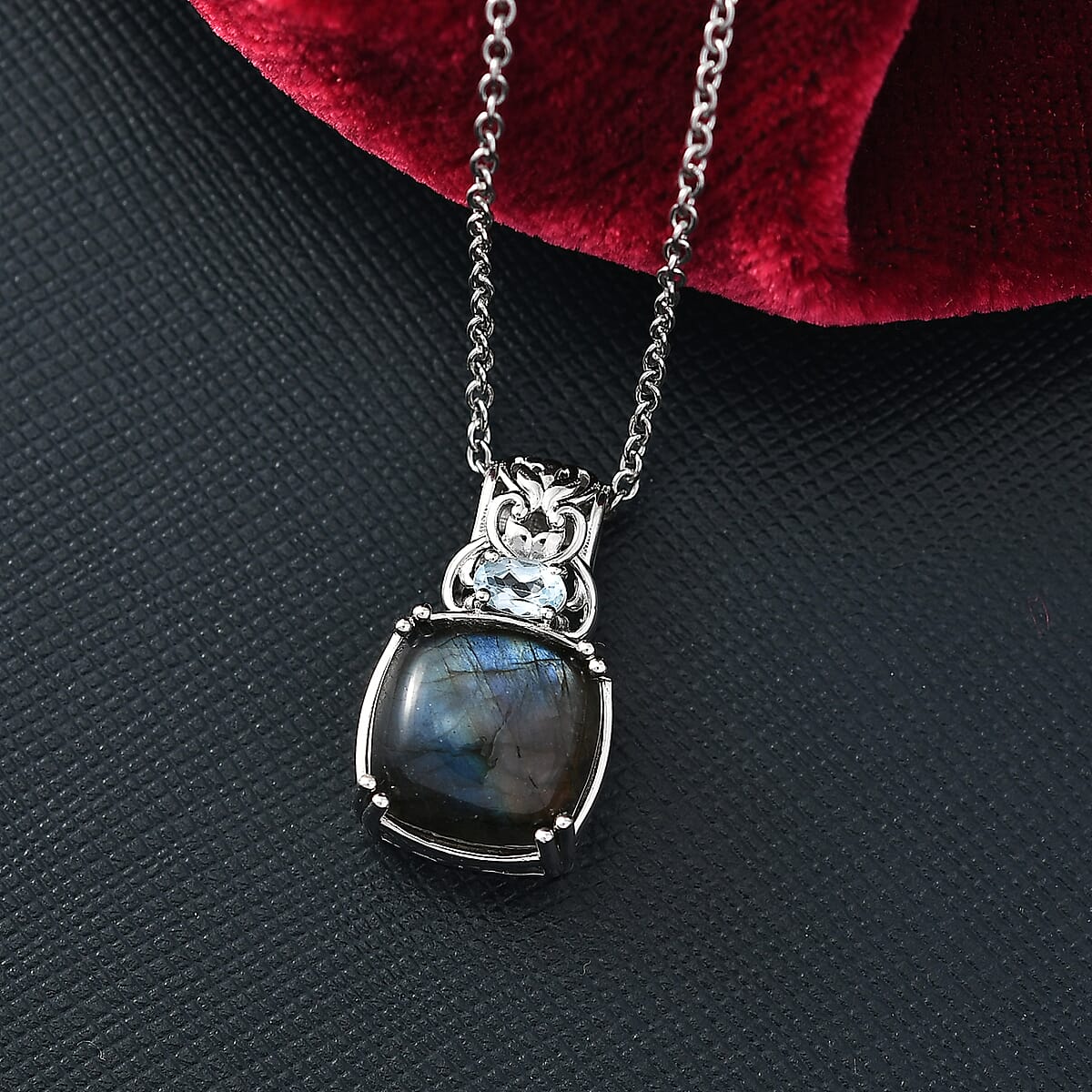 EverTrue Malagasy Labradorite and Sky Blue Topaz 5.15 ctw Pendant in Platinum Bond with Stainless Steel Necklace 20 Inches image number 1