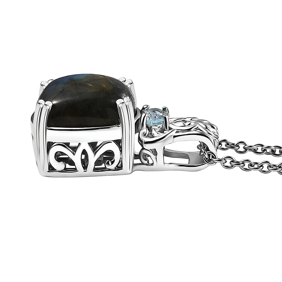 EverTrue Malagasy Labradorite and Sky Blue Topaz 5.15 ctw Pendant in Platinum Bond with Stainless Steel Necklace 20 Inches image number 3