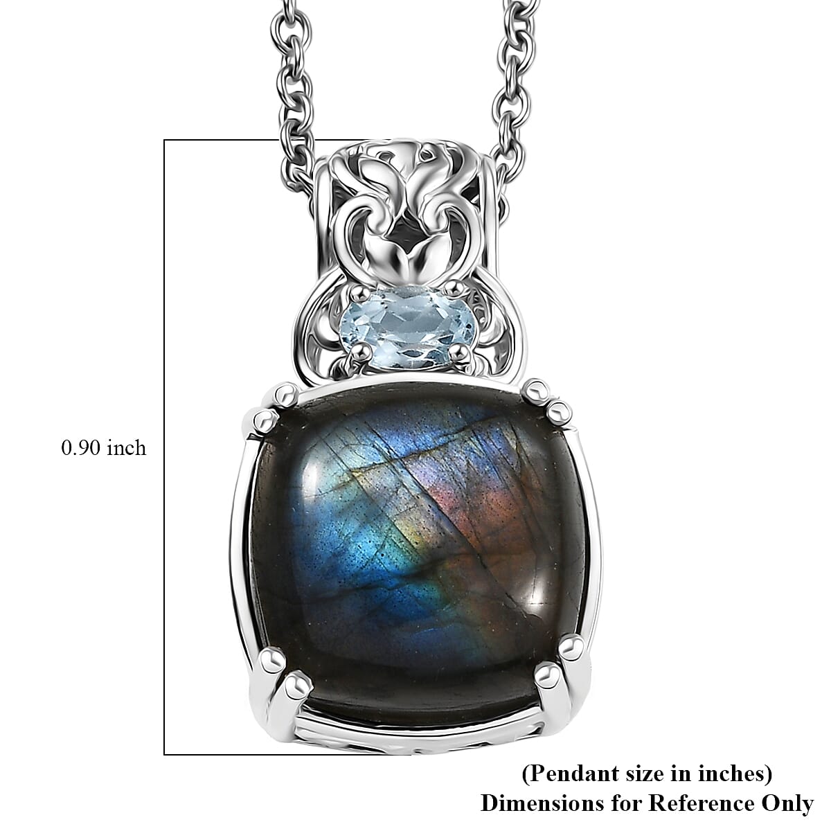 EverTrue Malagasy Labradorite and Sky Blue Topaz 5.15 ctw Pendant in Platinum Bond with Stainless Steel Necklace 20 Inches