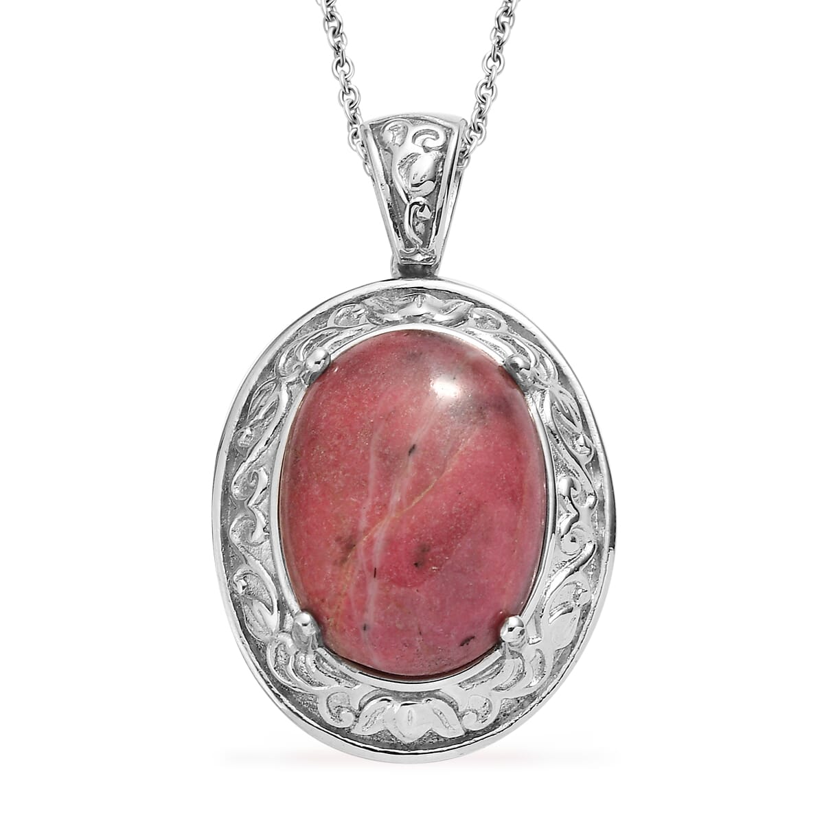 Rhodonite 21.65 ctw Pendant Necklace in Stainless Steel 20 Inches image number 0