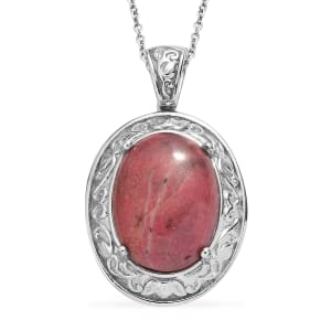 Rhodonite 21.65 ctw Pendant Necklace in Stainless Steel 20 Inches