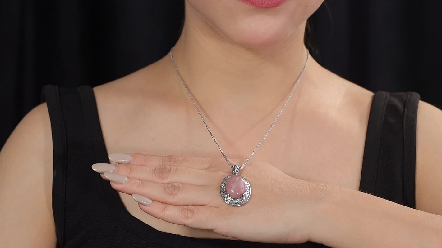 Rhodonite 21.65 ctw Pendant Necklace in Stainless Steel 20 Inches