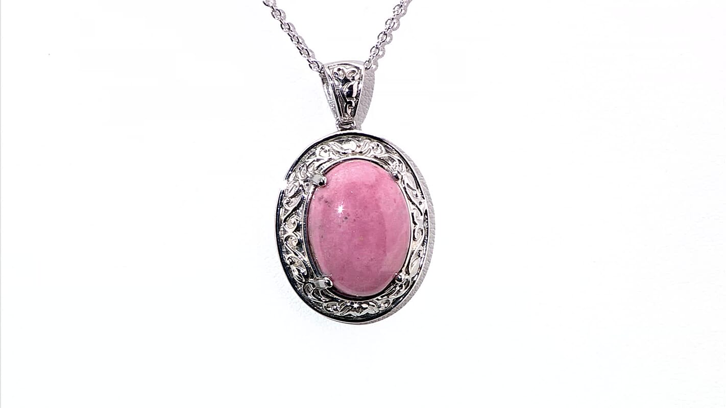 Rhodonite 21.65 ctw Pendant Necklace in Stainless Steel 20 Inches