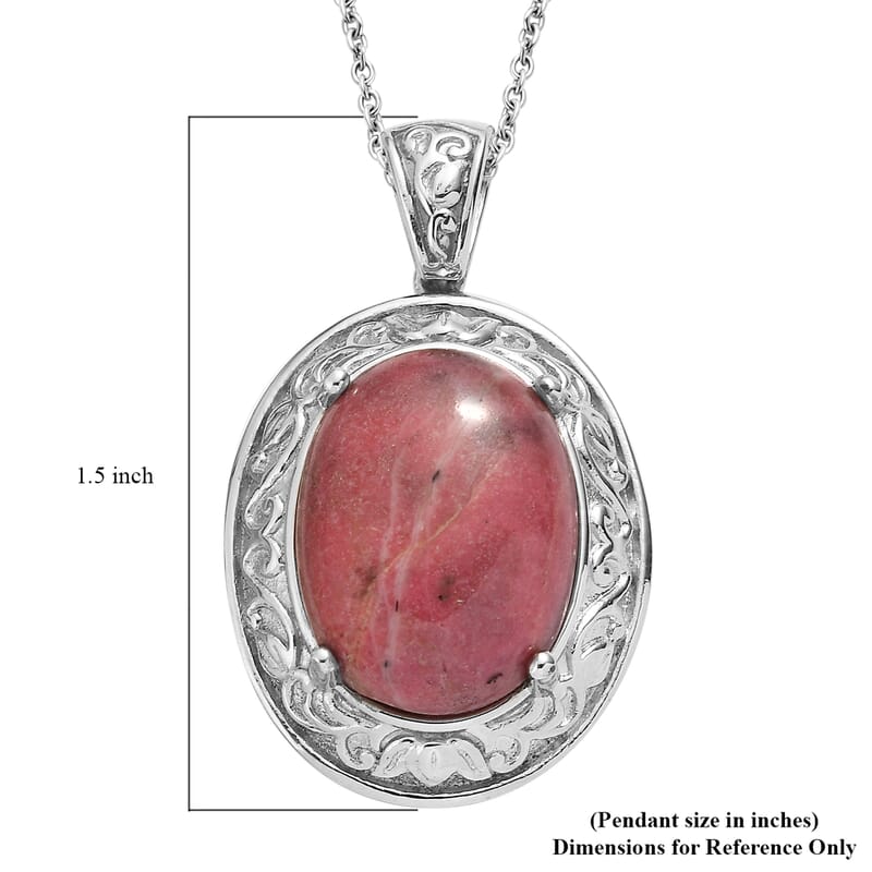 Rhodonite 21.65 ctw Pendant Necklace in Stainless Steel 20 Inches