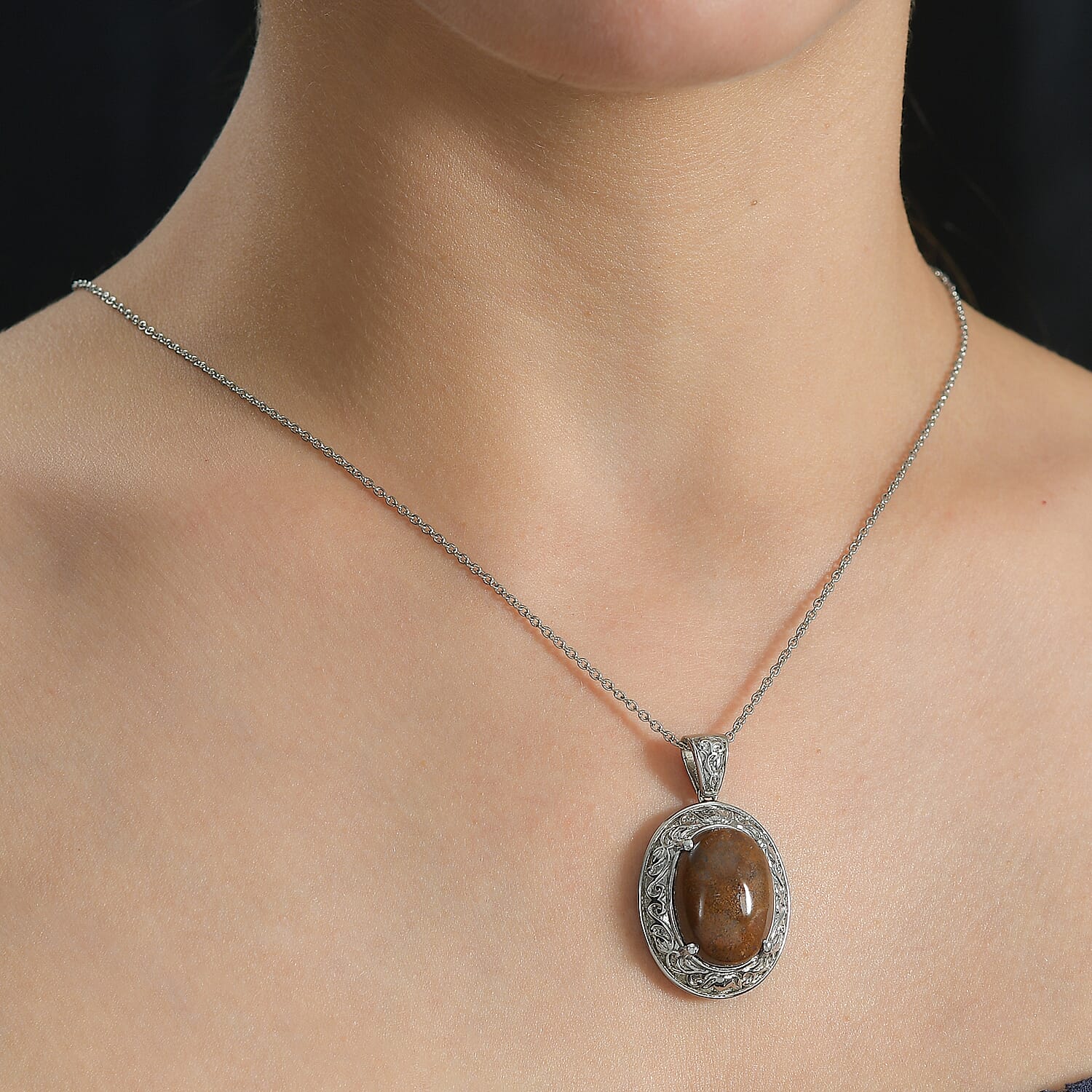 Aqua Nueva Moss 16.25 ctw Pendant Necklace in Stainless Steel 20 Inches