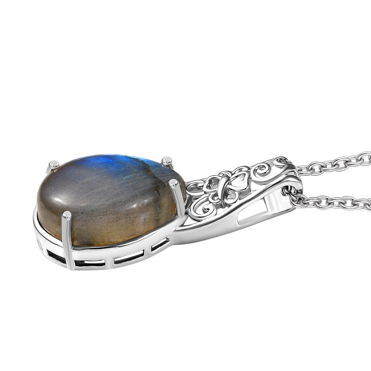 Ever True Malagasy Labradorite 9.40 ctw Pendant in Platinum Bond with Stainless Steel Necklace 20 Inches  image number 3
