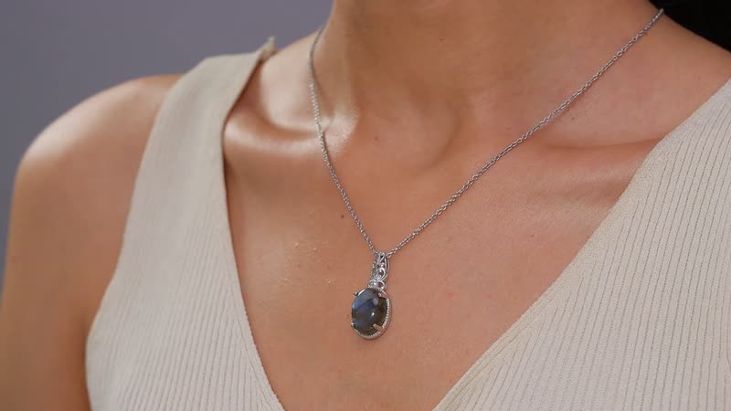 Karis Malagasy Labradorite and Blue Topaz  10.60 ctw Pendant in Platinum Bond with Stainless Steel Chain 20 Inches