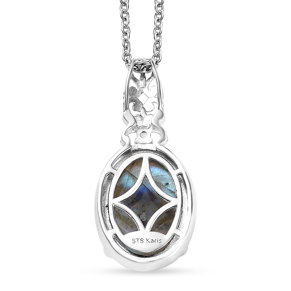 Karis Malagasy Labradorite and Blue Topaz  10.60 ctw Pendant in Platinum Bond with Stainless Steel Chain 20 Inches image number 4