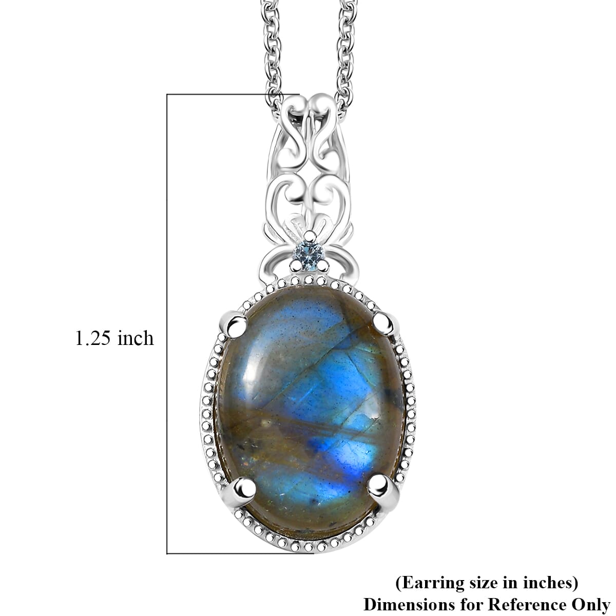 Karis Malagasy Labradorite and Blue Topaz  10.60 ctw Pendant in Platinum Bond with Stainless Steel Chain 20 Inches image number 5
