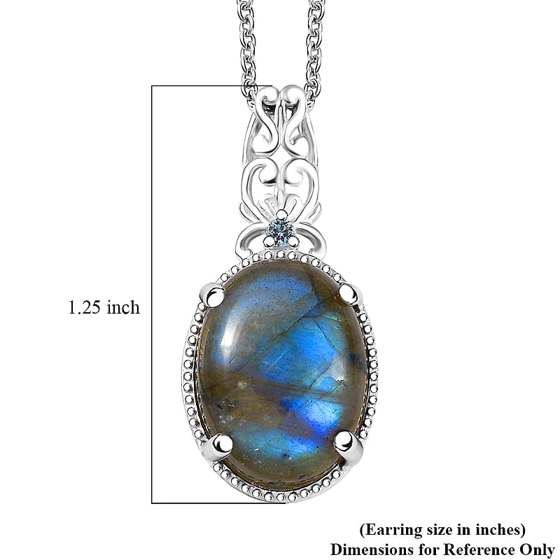 Karis Malagasy Labradorite and Blue Topaz  10.60 ctw Pendant in Platinum Bond with Stainless Steel Chain 20 Inches