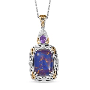 Karis Mojave Purple Turquoise and African Amethyst 9.30 ctw Pendant in 18K YG Plated and Platinum Bond with Stainless Steel Necklace 20 Inches
